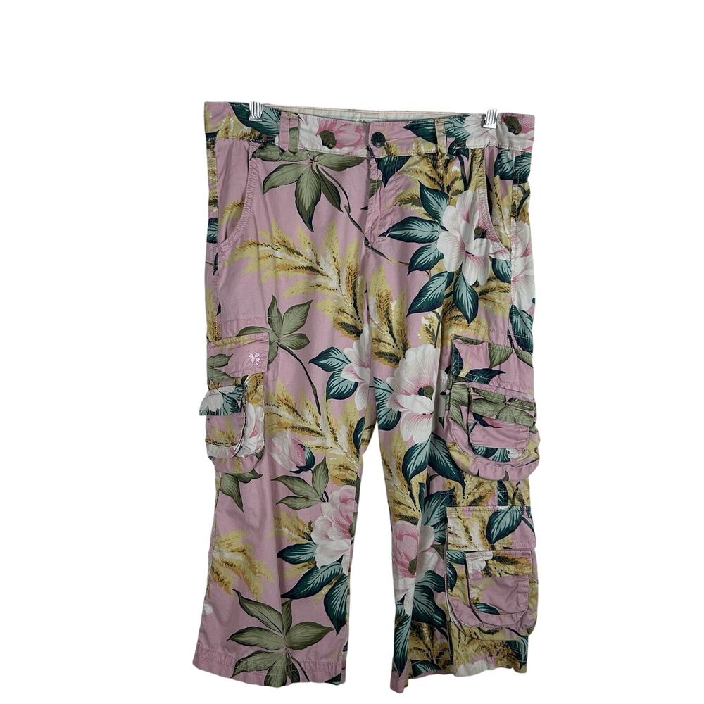 Lucky Brand Dungarees Capri Pants Size 6 Vintage Y2K Floral Printed Cargo Pink